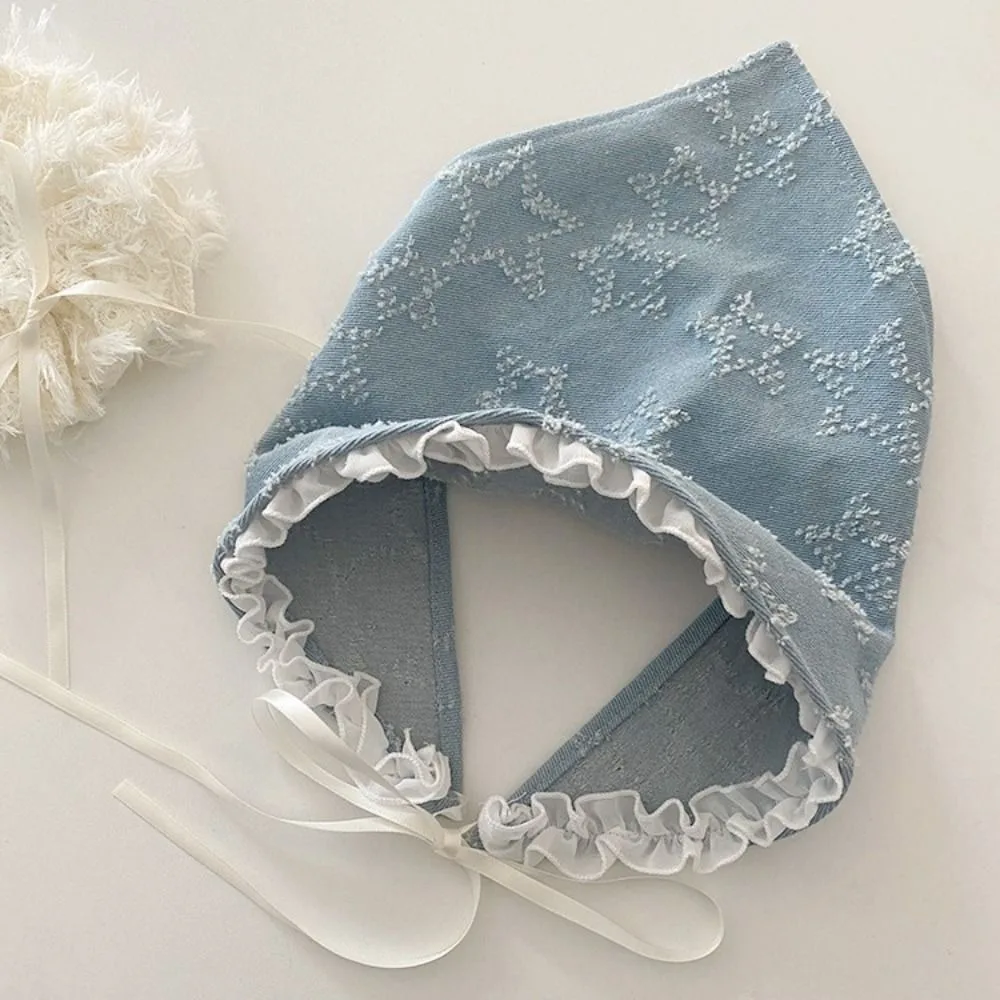 

Retro Denim Star Triangle Scarf Lace Hair Accessories Triangular Turban Scarf Blue Headscarf Hat Photo Props