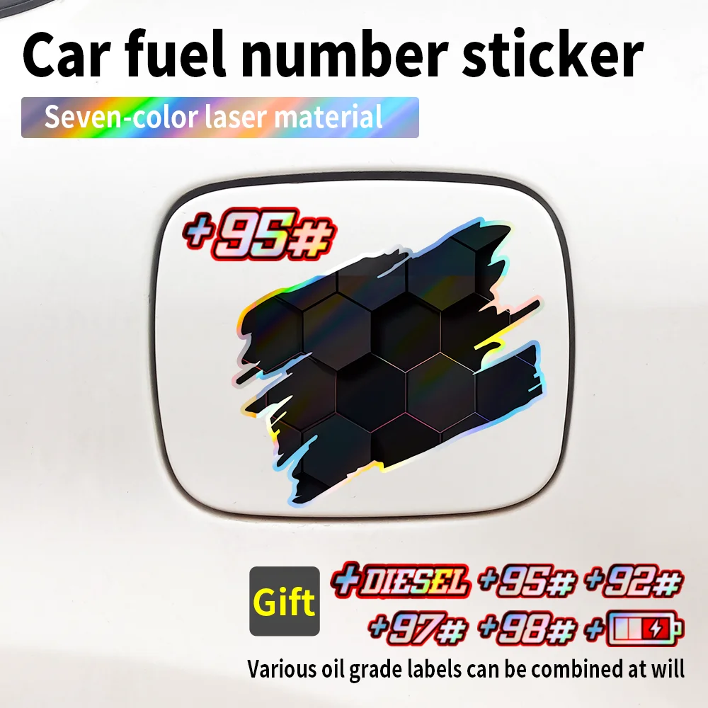

Honeycomb Car Laser Fuel Number Stickers Waterproof Vinyl Auto Fuel Tank Cap Stickers Diesel and Gasoline Decals Accessories