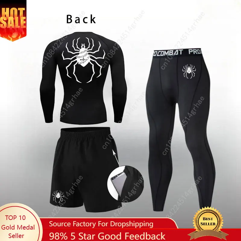 

Anime Hunter X Hunter Compression Suits for Men 3 Pieces Gym Workout Y2K Spider Print Base Layer Undershirts Tops Pants Shorts