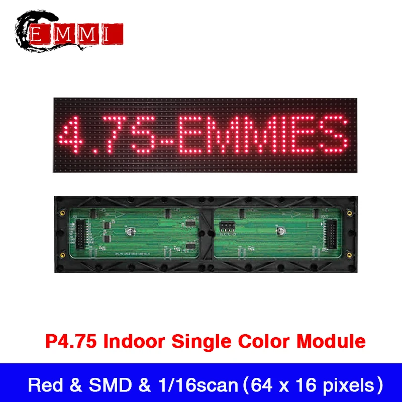 P4.75 Indoor Red Color LED Display Panel 304mm x 76mm ,64 x16 Pixels LED Display SMD Module