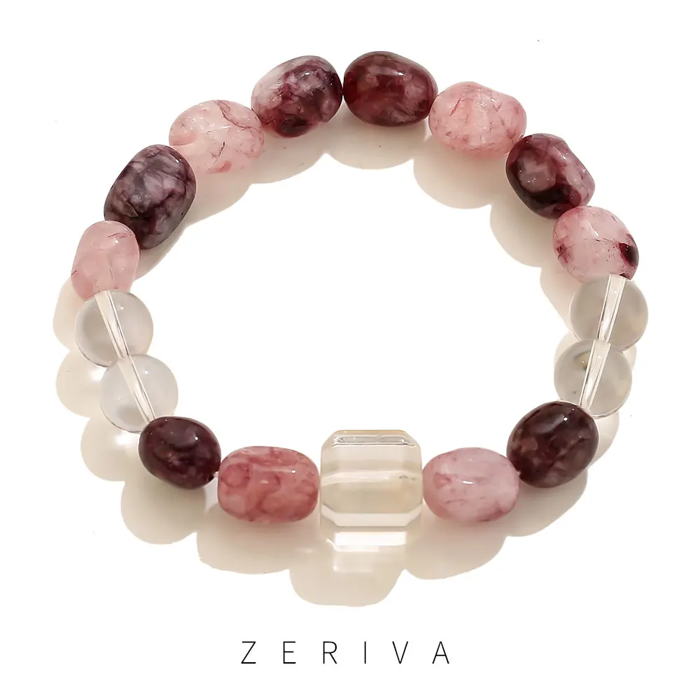ZERIVA Natural Stone Round Beads Bracelet Boho Vintage Women Crystal Stackable Stretch Elastic Bracelet Healing Jewelry Gifts