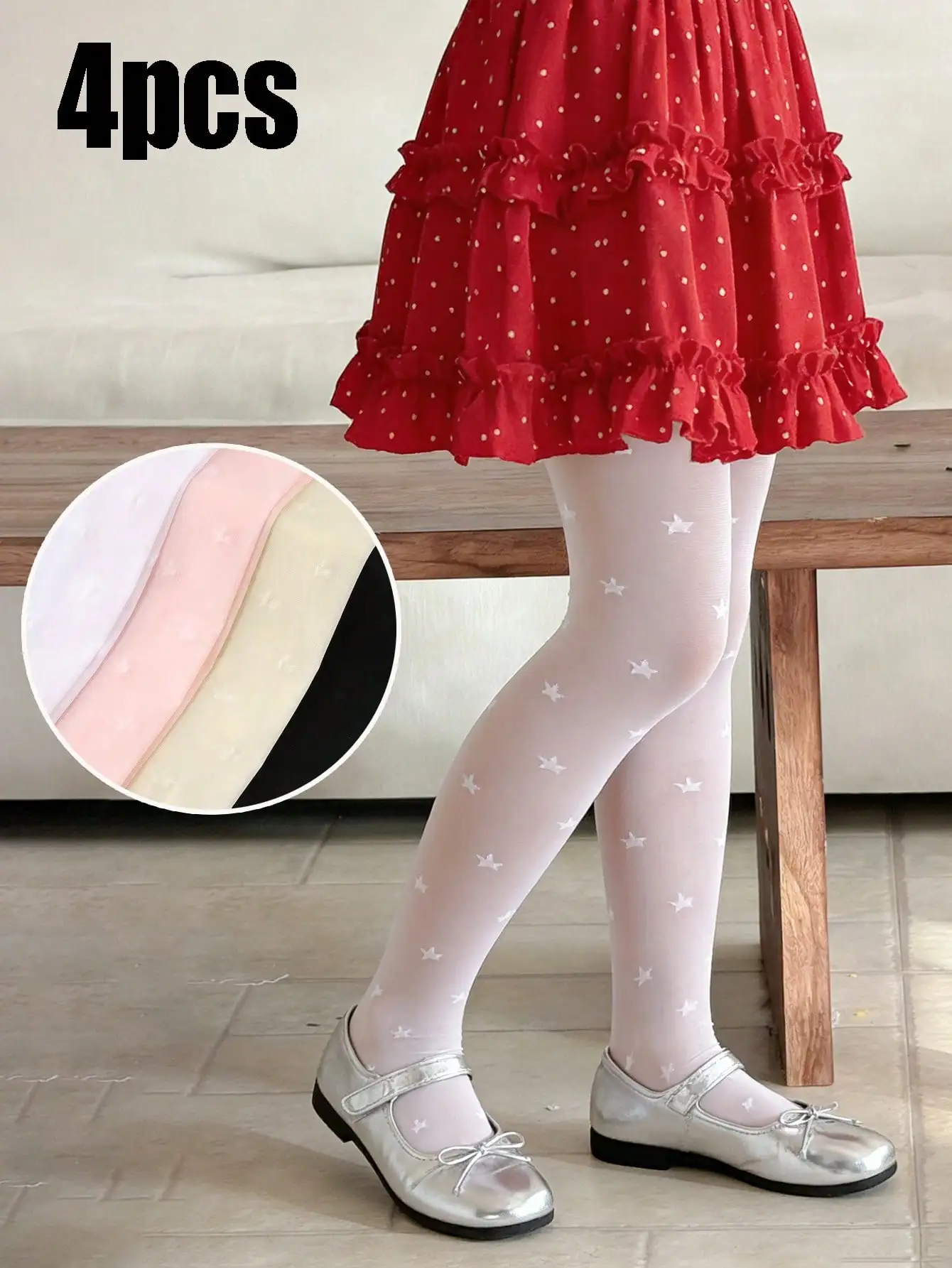 4Pairs 0-14Y Girls Star Sheer Tights Summer Breathable Thin Elastic Pantyhose Cute Kids Stockings Daily Matching Dress Leggings