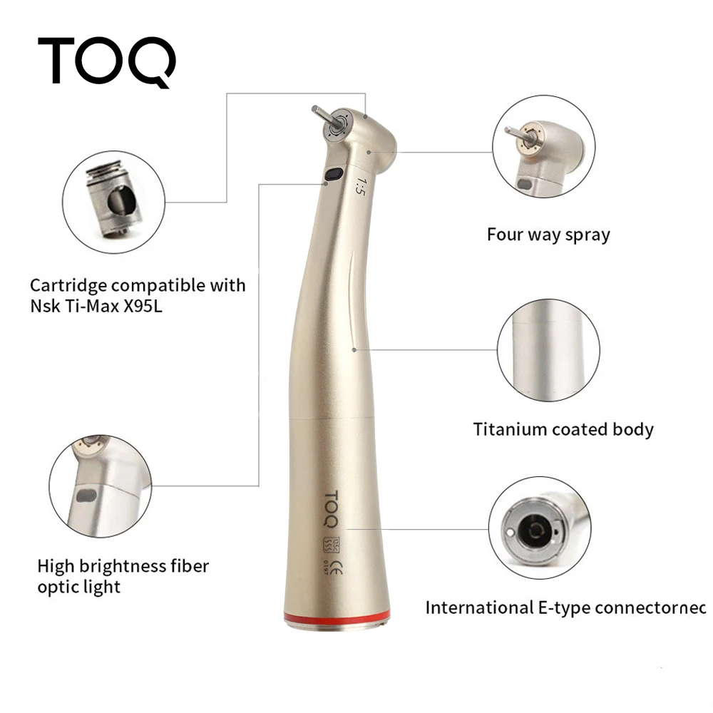 TOQ Dental 1:5  increasing red ring Fiber optic contra angle handpiece Push Button dental handpiece dentist tools