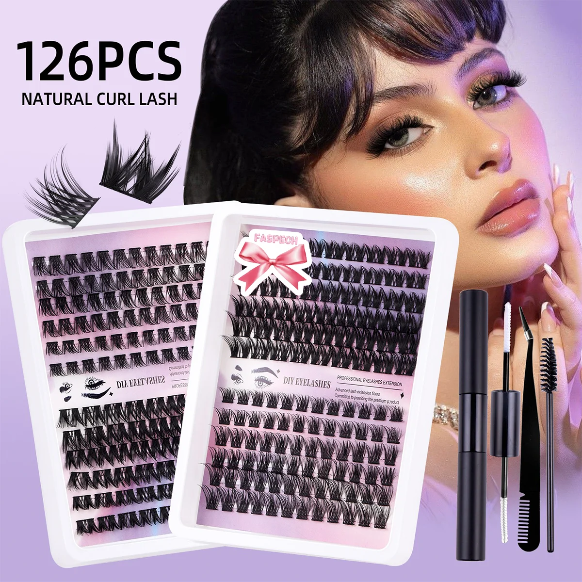 126pcs Lash Extensions 1 box 10-16mm DIY Lash Extensions Kit  Cluster Lashes Eyelash  At Home Individual Natural Eye Lashes