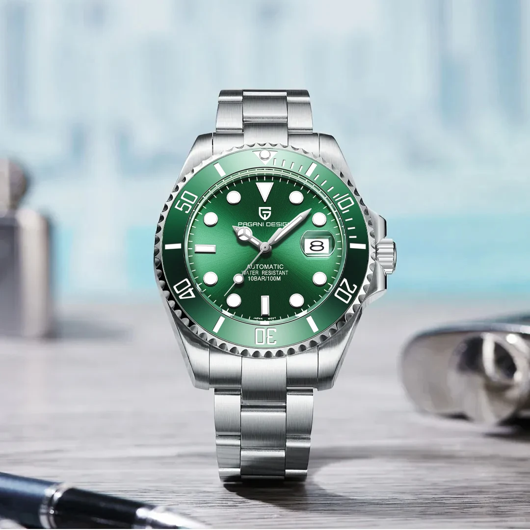 

Мужские механические часы PAGANI DESIGN 2026 класса люкс, автоматические, зеленые, из нержавеющей стали, водонепроницаемые до 100 м, деловые наручные часы