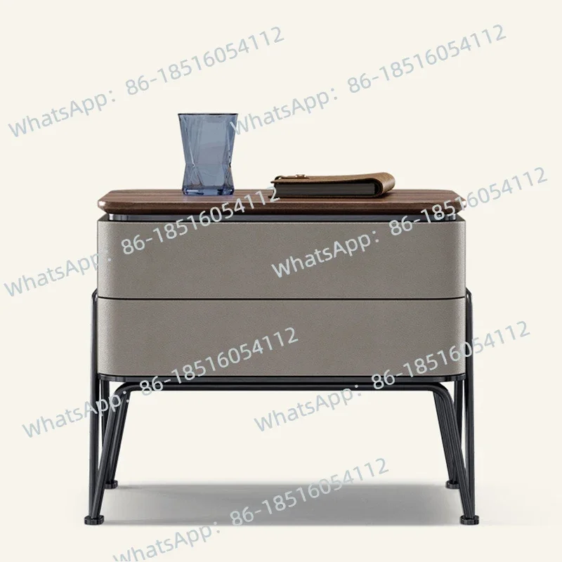 Italian Light Luxury Black Walnut Solid Wood Bedside Table Luxury Bedroom Furniture Natural Marble Bedside Cabinet Locker