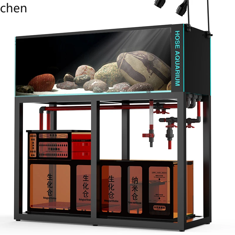 

QZT Fish Tank Aquatic Plant Tank Aquarium Bottom Filter Living Room Glass Backside Overflow Ecological Marine Tank