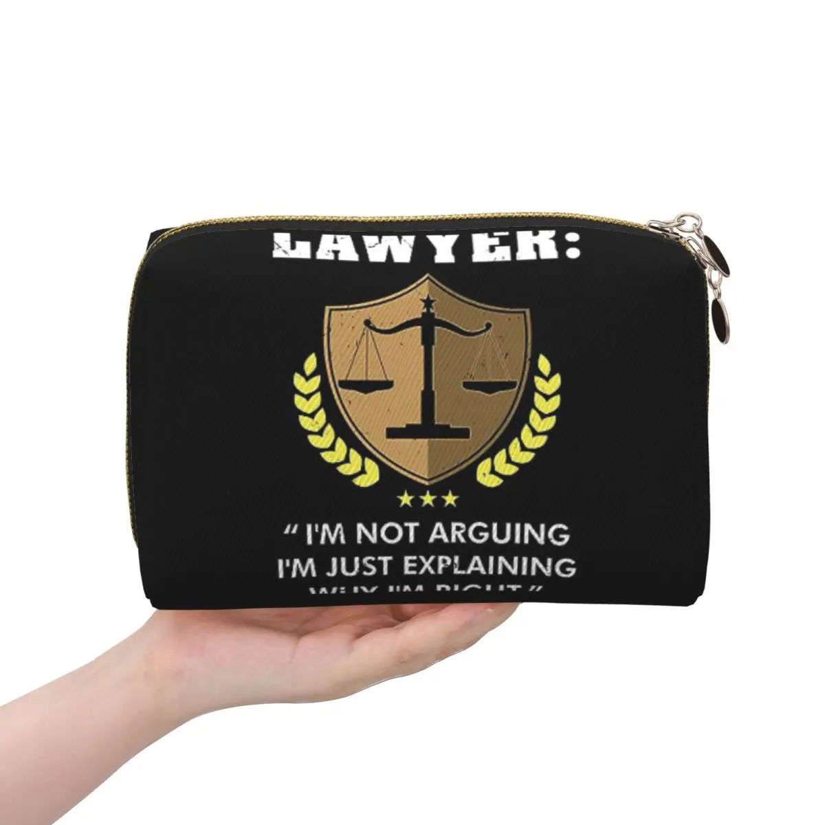 Gold Scales Of Justice Law Logo Lawyer Legal Party Women Cosmetic Bag Travel Makeup Organizer Pouch Toiletry Storage Dopp Kit