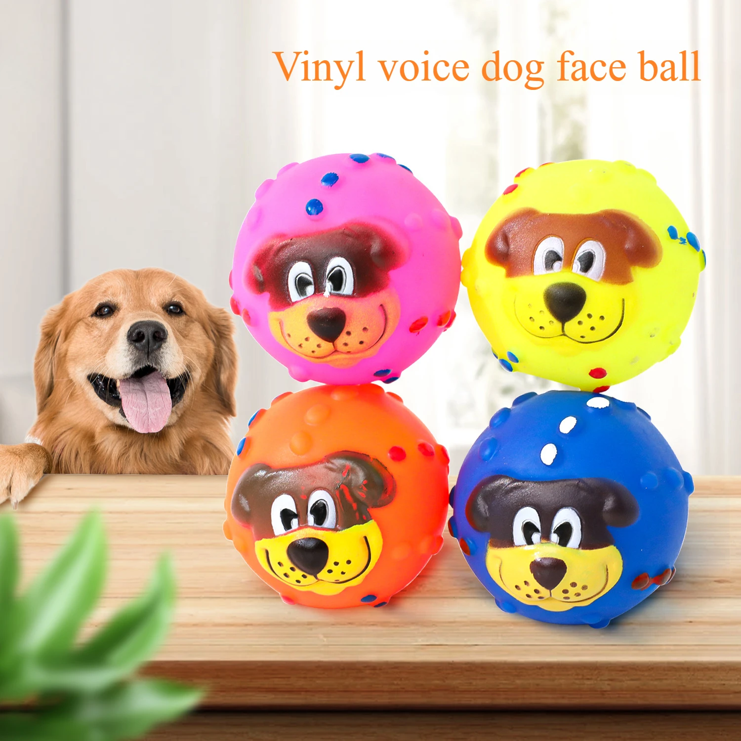 Vinyl Speaking Dog Face Ball Colorful Pet Training Toy Ball Vinyl Pet Toy Supplies