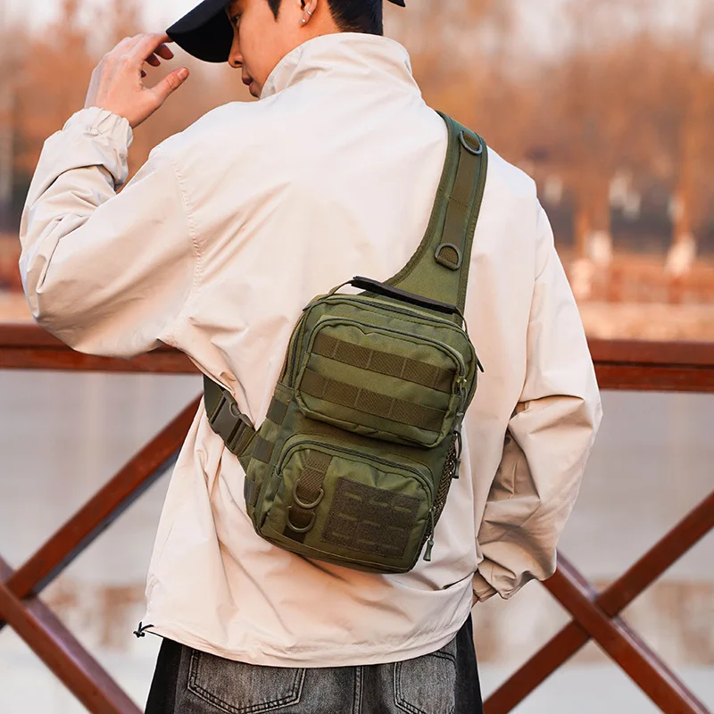 

Wear-resistant canvas lure tactical chest bag multi-functional outdoor single-shoulder bag lightweight travel crossbody backpack