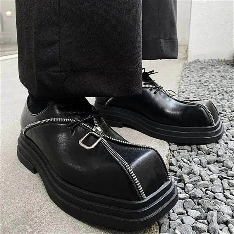 Spring Autumn Men Shoes Leather Square Toe Lace Up Platform Male Leather Shoes Man Casual Shoes for Men