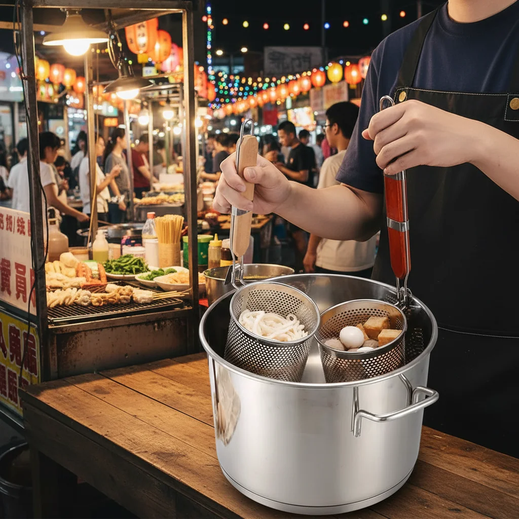 

Durable Thickened Stainless Steel Funnel Kitchen Gadgets Multifunctional Pasta Basket Strainer Wooden Handle Noodle Funnel