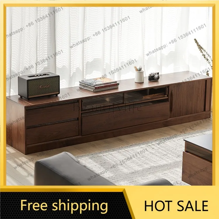 Factory Direct Sales Nordic Solid Wood North American Black Walnut Short Cabinet Nordic Multifunctional Audio-visual Cabinet