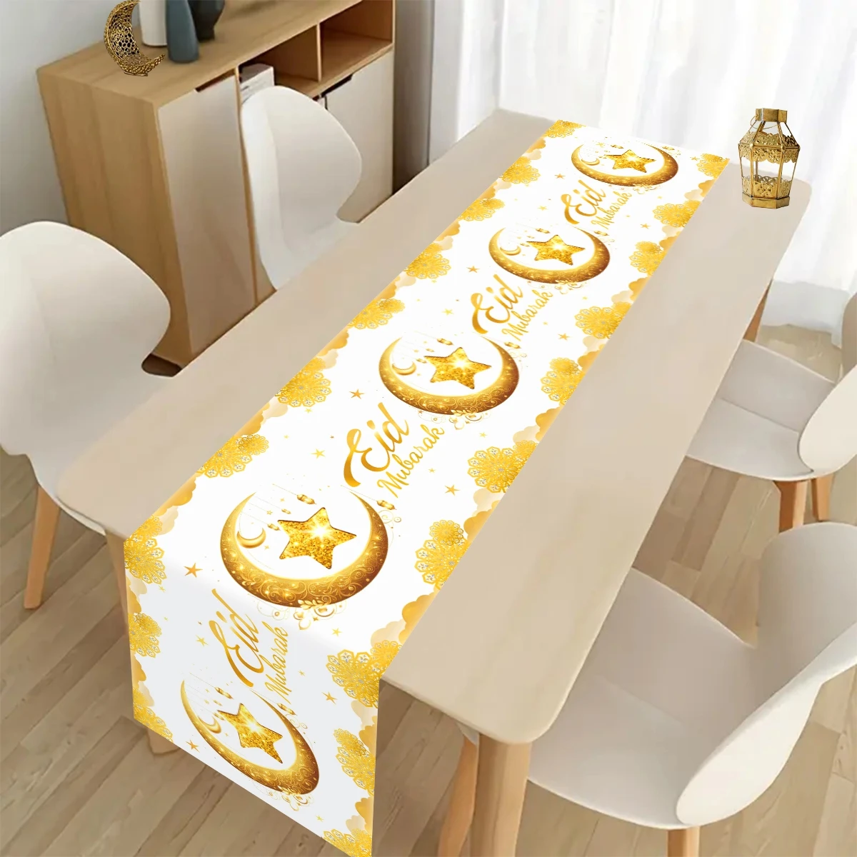 Eid Mubarak Table Runner Moon Star Table Decor Eid Decoration for Home Kitchen Dining Room Decor Islamic Muslim Decor Supplies