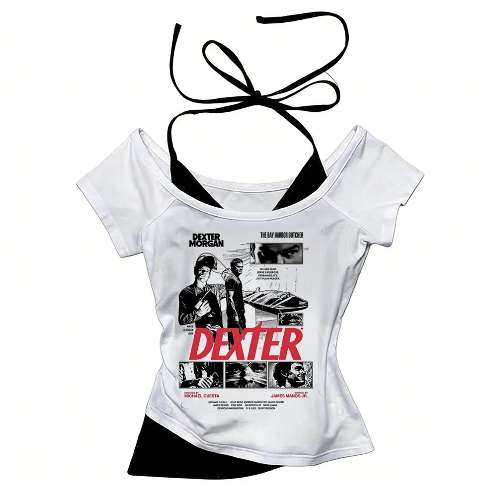 Camiseta Dexter Morgan para adolescentes, estilo psicodélico, anime, retrô, punk, streetwear, anos 80, respirável, moderna, hip hop, pastel, anos 2000
