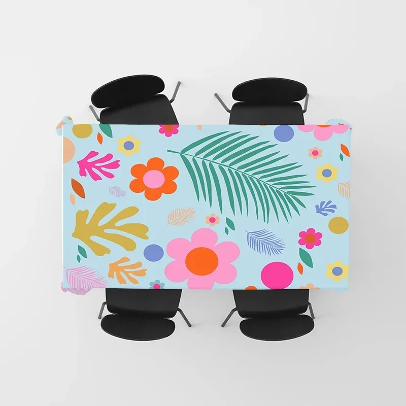 Vibrant Flower Decor Colorful Floral Printed Tablecloth For Home Kitchen Dining - Waterproof Washable Rectangular Table Cove