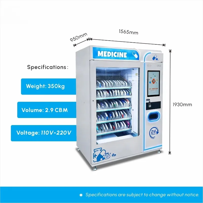 Customized 22 Inch Touchscreen Pharmaceutical Vending Machine Stainless Steel Compressor Cooling Lifting System