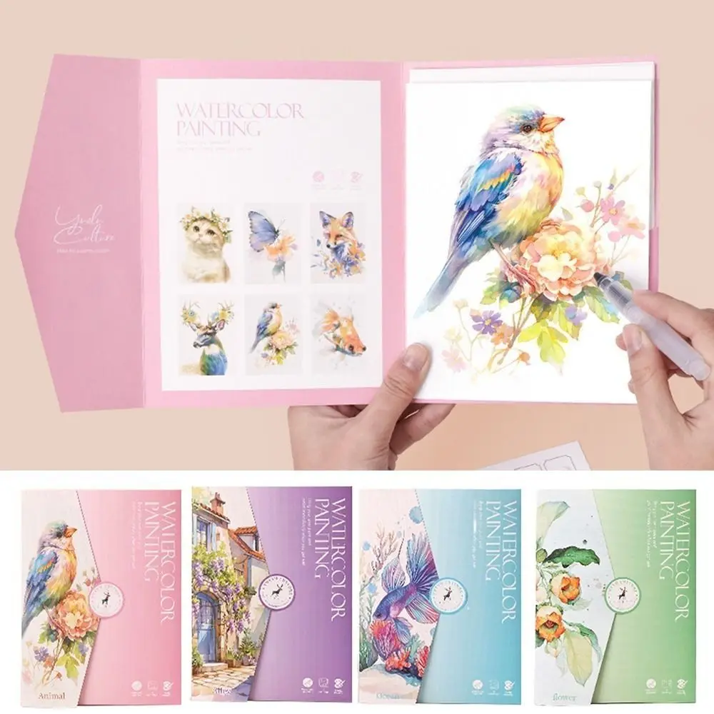 6-Page Foldable Watercolor Painting Kit 12 Colors High-Quality Paper Watercolor Sketchbook Various Designs With Painting Brush