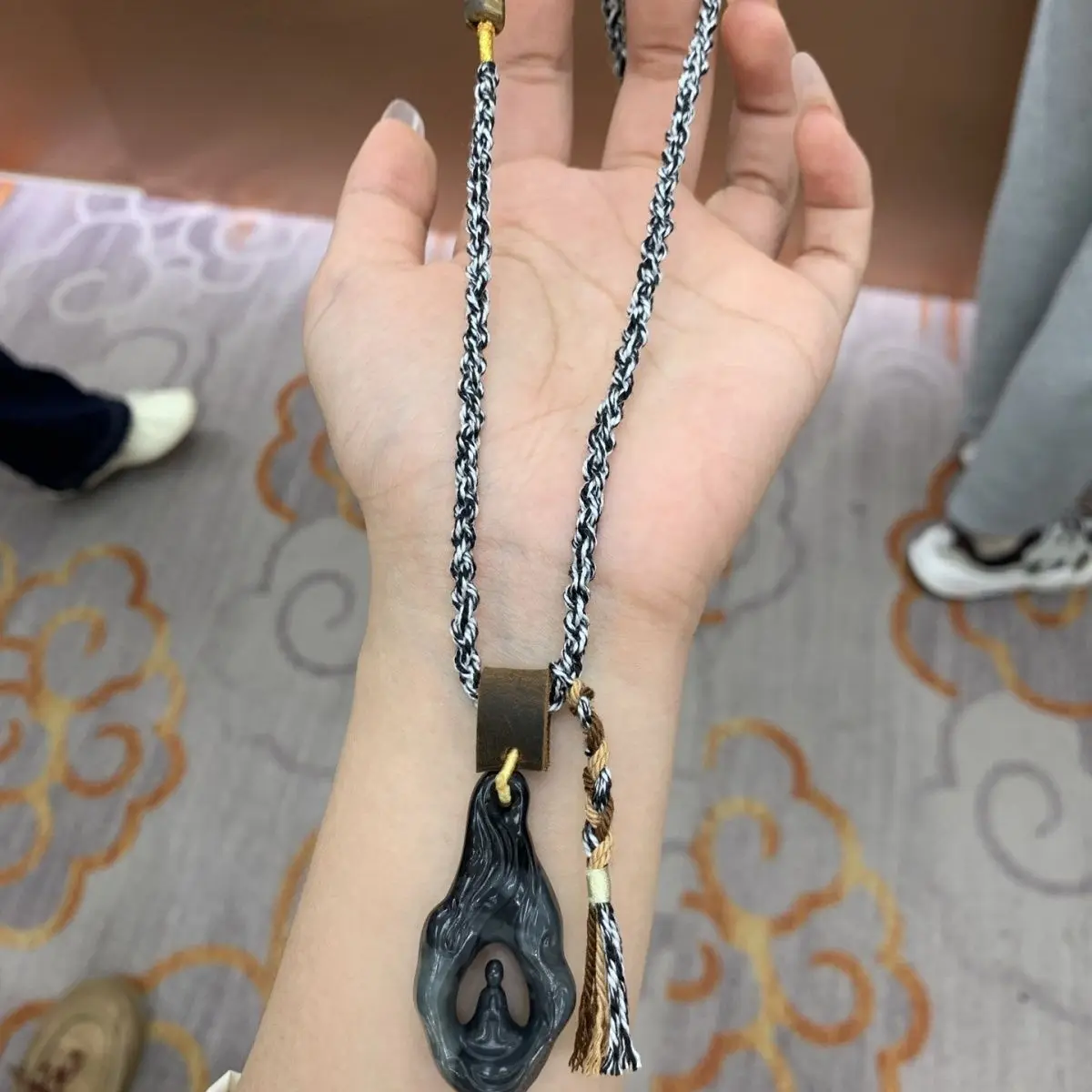 Original design Hetian jade blue and white Xiaowudao pendant, Zen jade pendant, men's and women's jade pendant