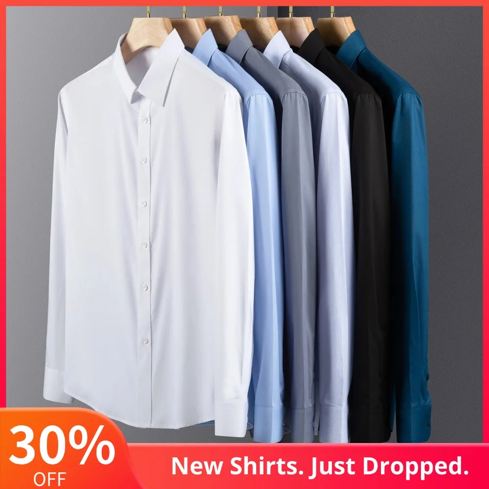 

Мужская одежда в стиле Old Money, гладкая эластичная рубашка на пуговицах без кармана, весенне-осенние деловые рубашки без морщин с длинными рукавами