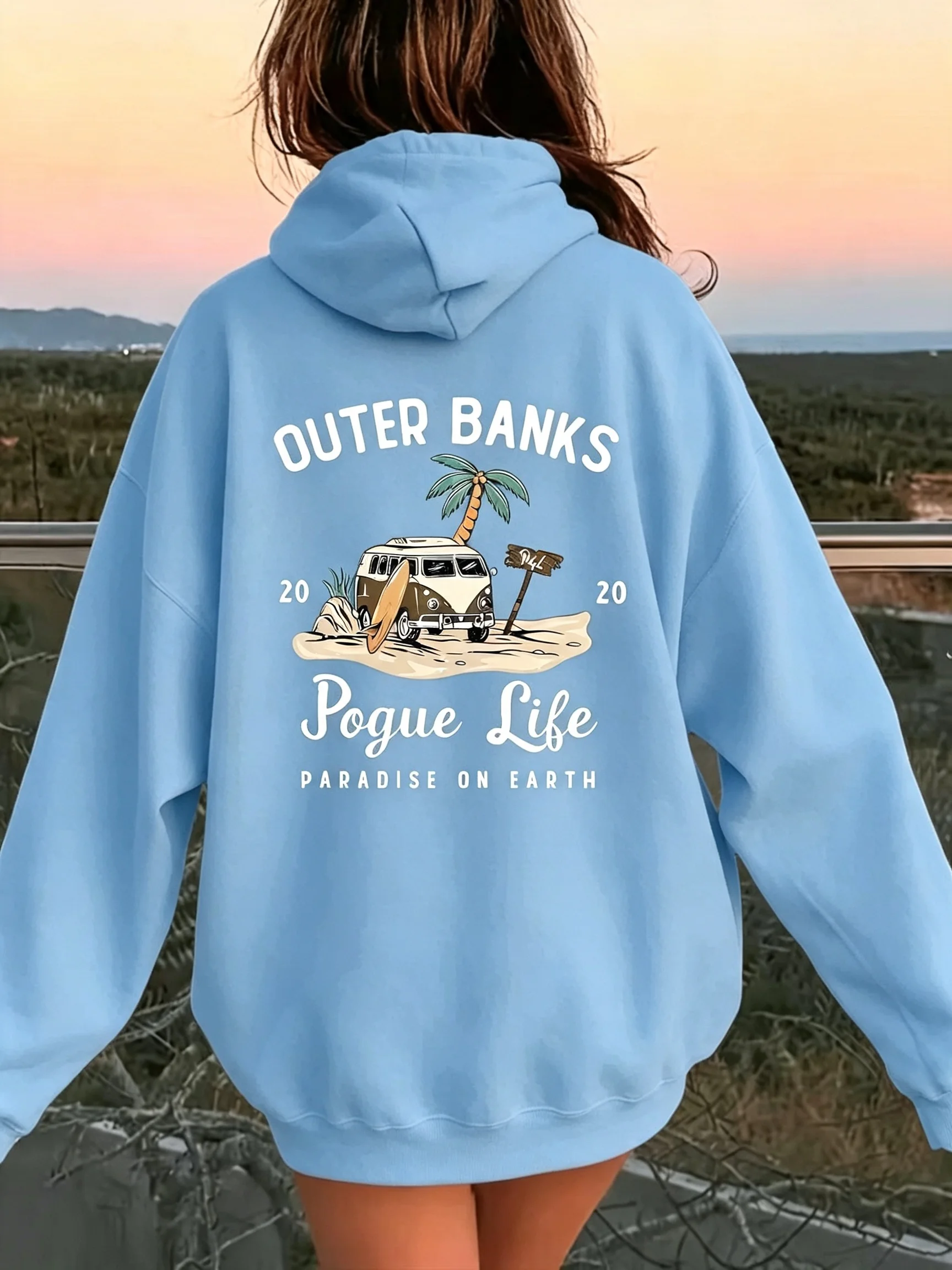 Damen Casual Hoodie Outer Banks Pogue Life Schriftzug & Strandgrafik Mode Lässiger HipHop Pullover Harajuku Unisex – Detail 8
