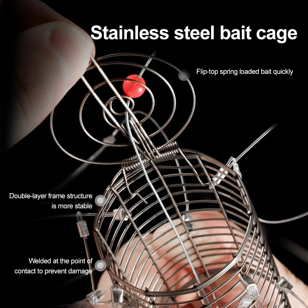 1pc Catching Tool Lure Trap Stainless Steel Bait Cage Fish Cage Feeder Fishing Tackle Suitable Crab Lobster Shrimp Crayfish