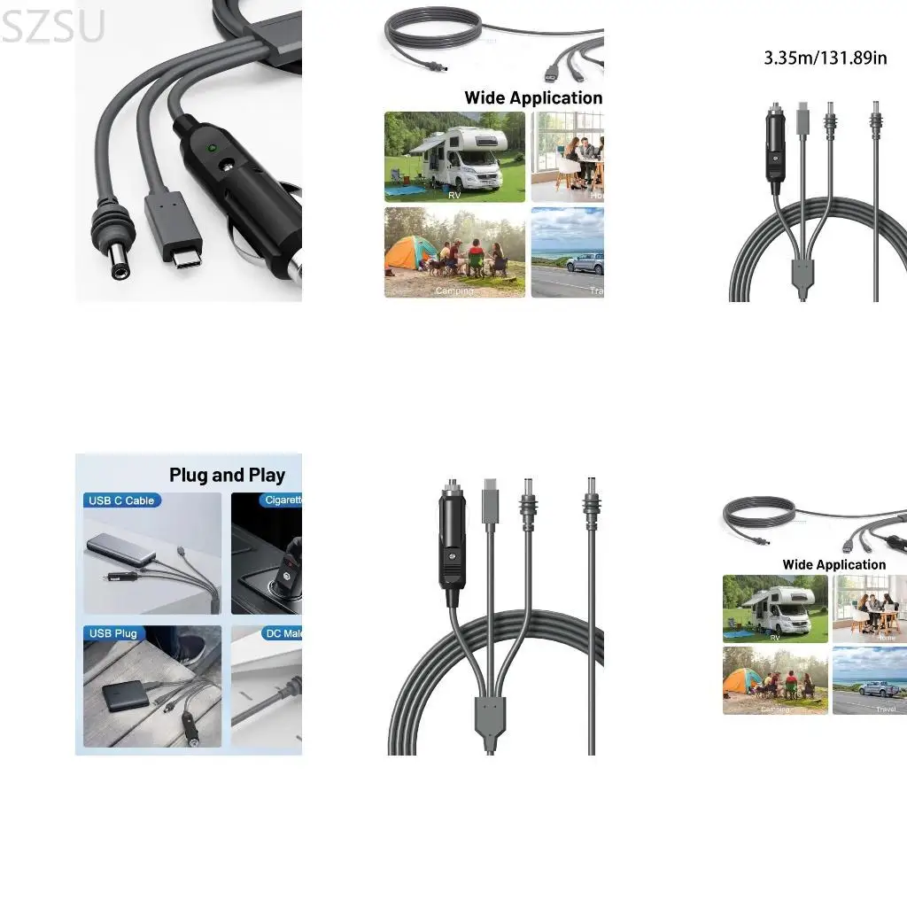 SZSU 3 in 1 Mini Cable 10ft Fast Speed USB C Car DCDC Cable