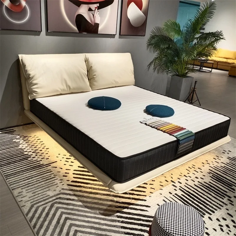 First layer leather suspended bed baby elephant ears leather suspended bed line under the master bedroom big bed Italian modern