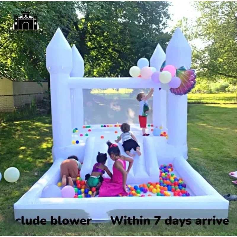 4m Inflatable Bounce House White Jumping Castle With Ball Pool Slide Children Birthday Party Decoration Gift Bouncy Castle