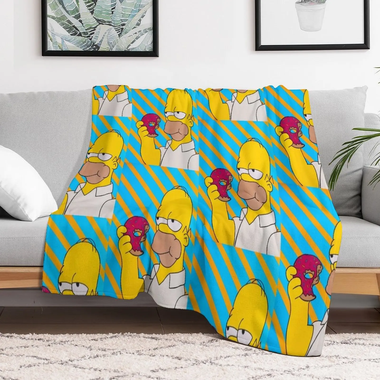 

Donut Homer Throw Blanket Heavy Shaggy Flannel Fabric Decorative Sofa Blankets