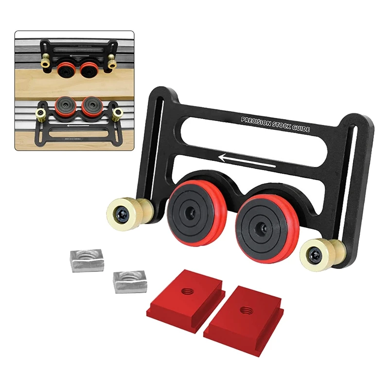 Stock Guides For Table Saw, Dual Universal Featherboards With Sliding Blocks, Double Wheel Bearing Stock Roller