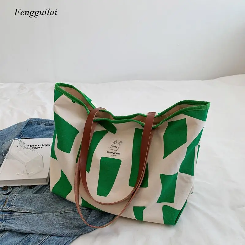 2022 New Canvas Bag Plaid Large-Capacity Simple Student Lightweight Portable Shopping Women's Bag Shoulder Bag Leisure Bag