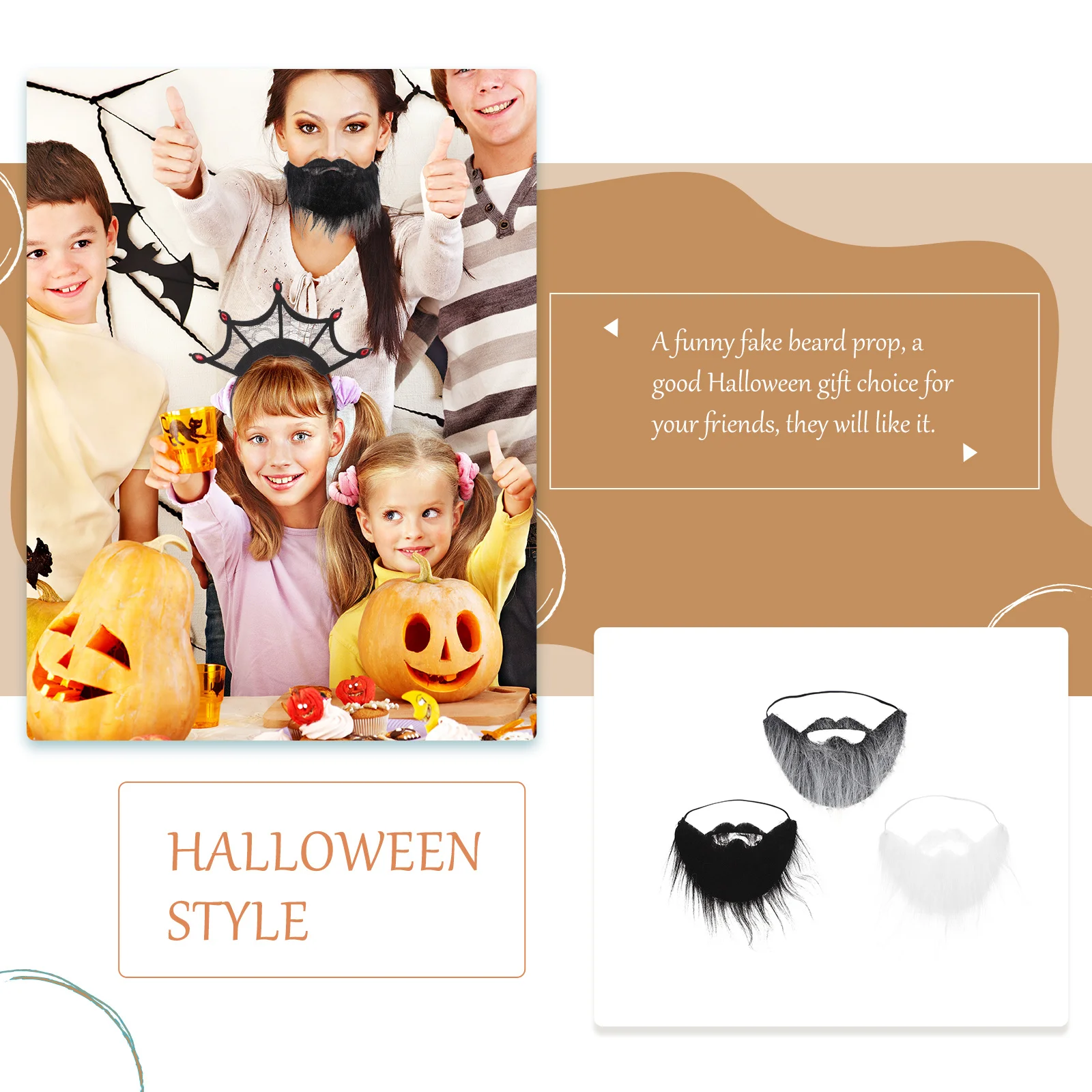 Faux moustache pour hommes, 3 pièces, Design élastique confortable, accessoire de Costume d'halloween, jeu de fête amusant, cadeau de farces pour adultes