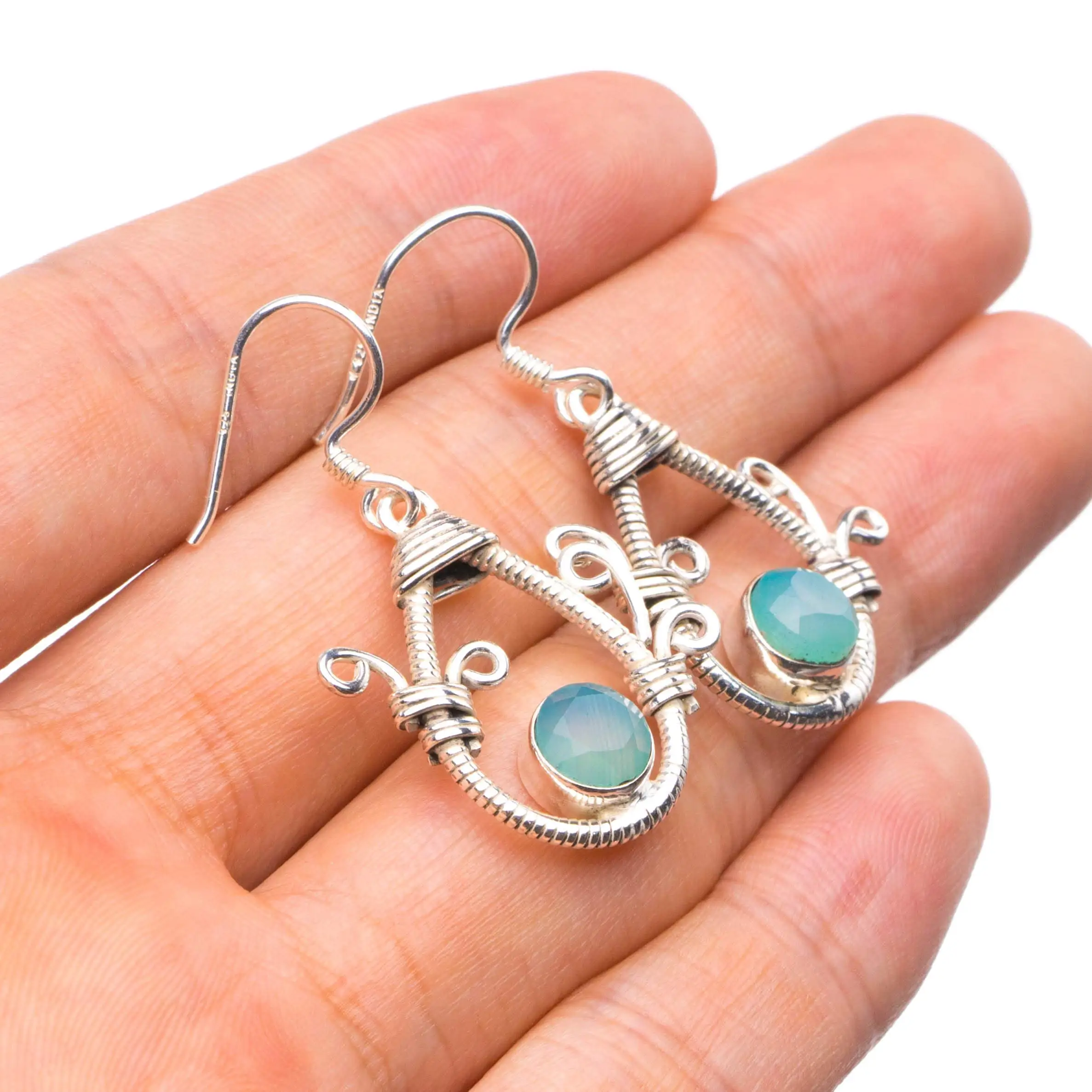 

StarGems® Natural Chalcedony Handmade Unique 925 Sterling Silver Earrings 1.5" X4445