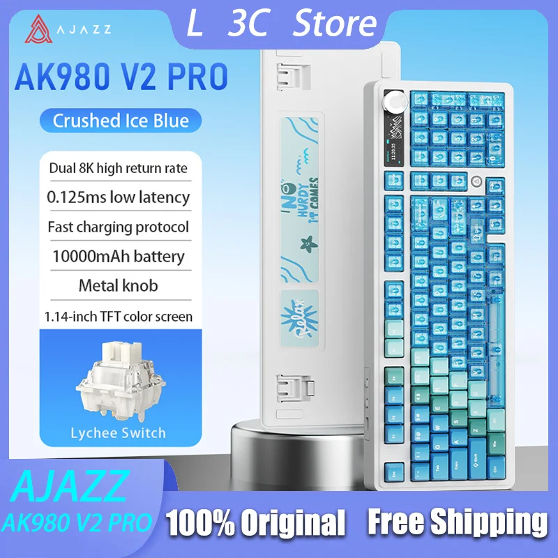 

Игровая клавиатура AJAZZ AK980 V2 PRO с двойной частотой опроса 8K, сверхнизкой задержкой 0.125 мс, цветным HD TFT-экраном и металлическим регулятором