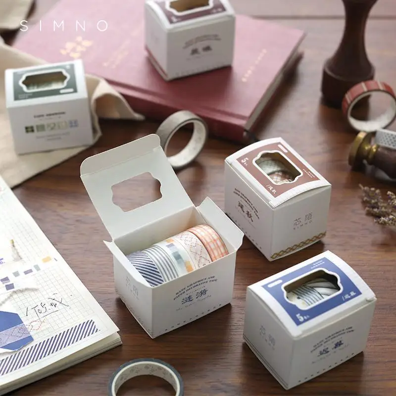 5pcs Graphic Series Tape Tearable Simple Geometric Hand Account Material DIY Decorative Collage  Kawaii Stickers