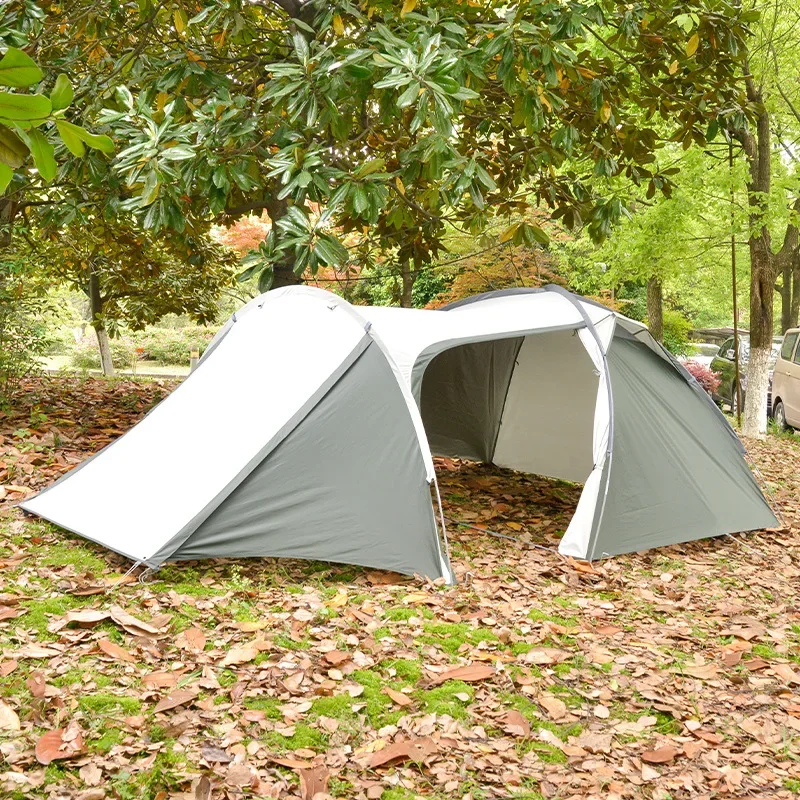 Single-Layer Aluminum Pole Oxford Tunnel Tent Outdoor Camping One-Room One-Hall Three-Person Family Rain-Proof Polyester