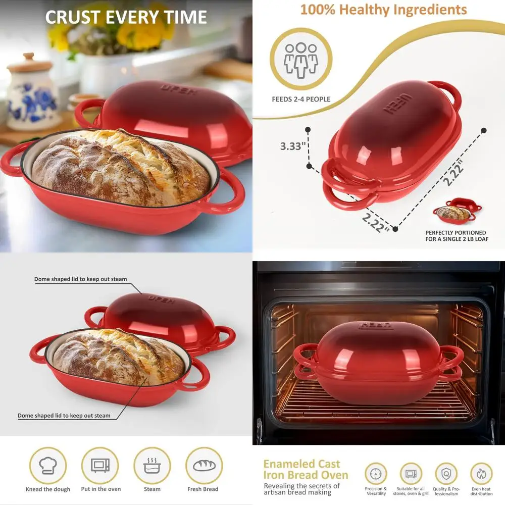 

Эмалированная чугунная голландская духовка, 2 QT / 1,9 л, идеально подходит для выпечки, кустарного хлеба, духовки и плиты, красный