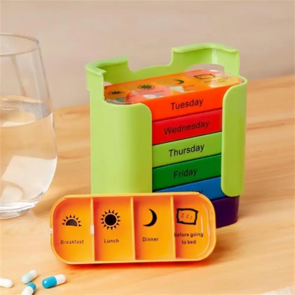 Vitamin Organizer Case Extra Weekly Pill Organizer Portable 7-day Medicine Box Compact Travel Pill Container with for Vitamins