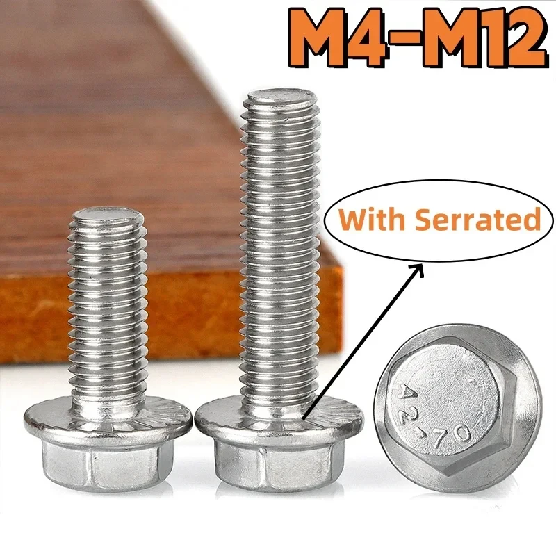 M4 M5 M6 M8 M10 M12 Outer Hexagon Flange Cap Screws 304 Stainless Steel External Hex Bolts With Serrated Anti Slip Washer