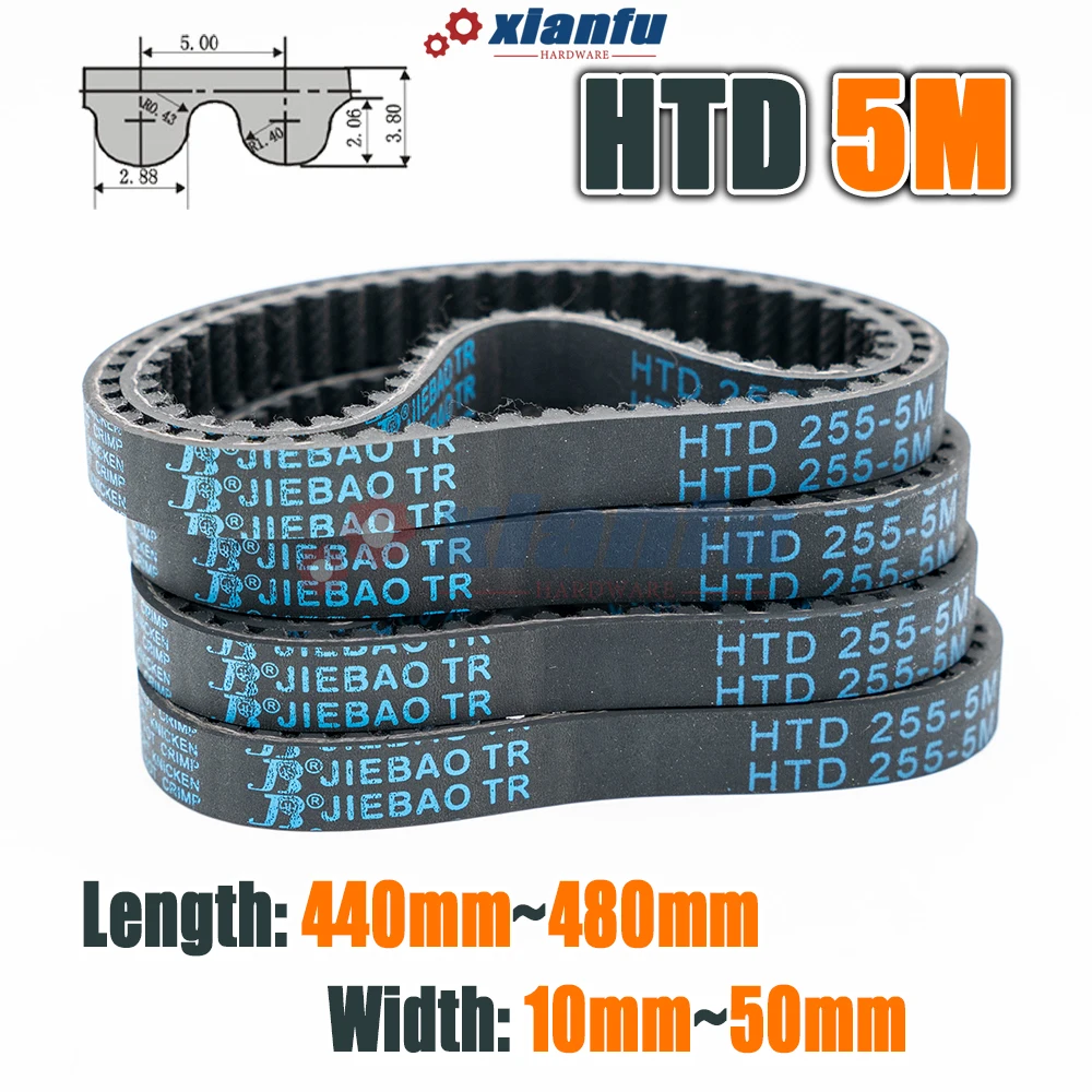 HTD 5M Rubber Timing Belt Closed Loop Perimeter 440 445 450 455 460 465 470 475 480mm HTD5M CNC Transmission Drive Width 10~50mm