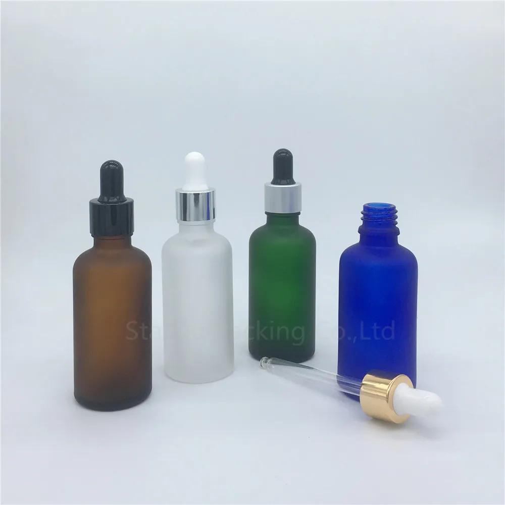 200pcs 50ml Amber Green Blue Transparent Frosted Glass Essential Oil bottle, 50cc Travel Glass Perfume Dropper Bottle