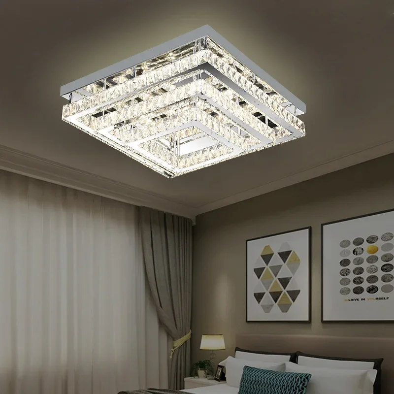Crystal Ceiling Lamp LED Light for Living Room 60*60CM Square Atmosphere Home Decor Modern Minimalist Bedroom Dimmable Remote