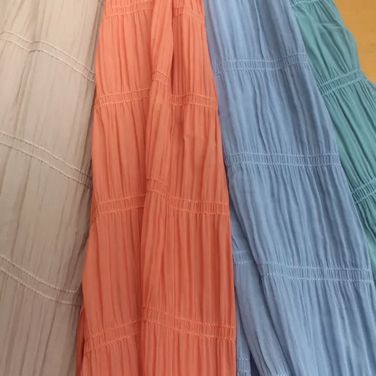 Plain Pleated Fabric Chiffon By Meter for Skirts Clothing Dresses Sewing Translucent Korean Style Curtains Cloth Breathable Thin