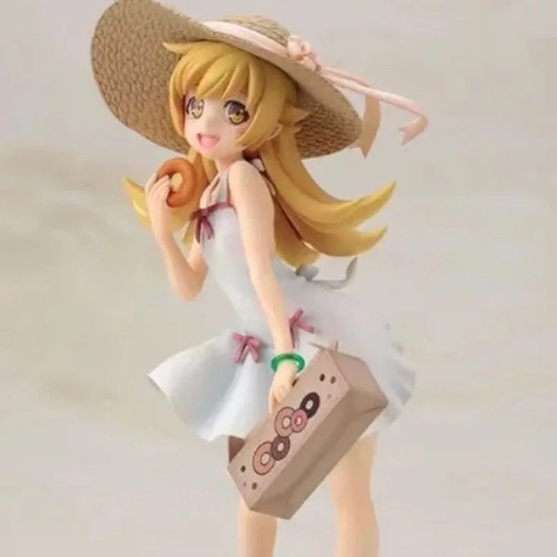 

18cm Monogatari Series Shinobu Oshino PVC Figure Summer Straw Hat Donut Cute Anime Bishoujo Statue Desk Decor Collectible Gift
