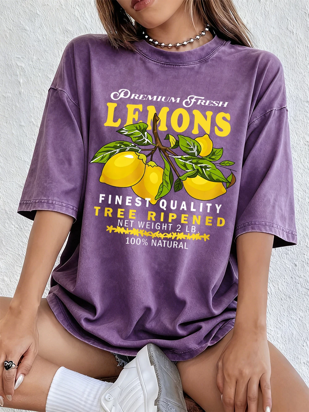 Finest Quality Fresh Lemons Cotton Washed T-Shirt Womens Summer Oversized Tops O-Neck Soft Distressed T Shirt Casual Clothes