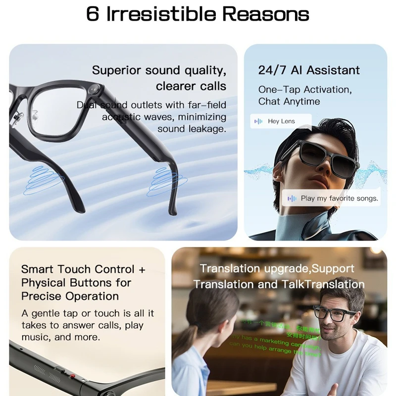 AI Voice Assistant Smart Glasses 4K Remote Control Touch Photo Camera Recording Translator Wireless Motorcycle Goggles 2026