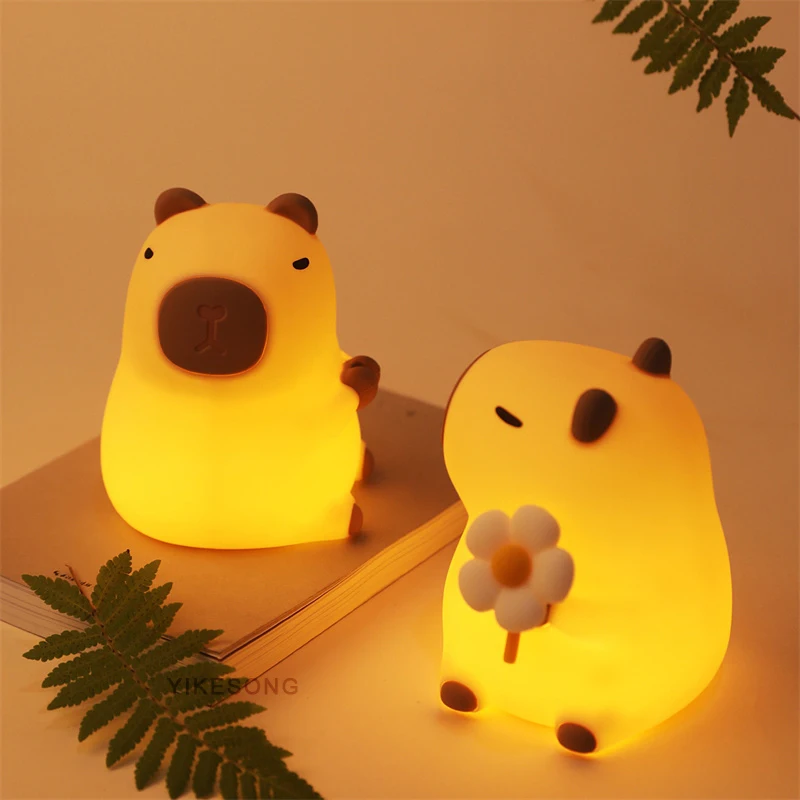 LED Night Lights for Children Bedroom Cute Animal Mango Capybara Lamp Touch Sensor Dimmable USB Rechargeable RGB Timing Gift