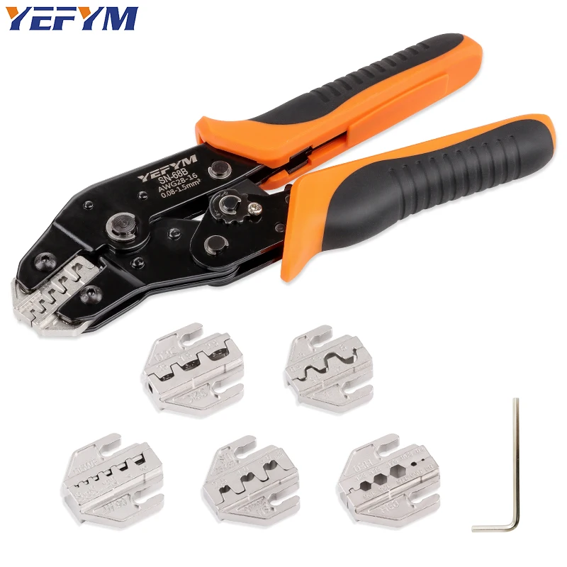 Crimping Tool Set For Dupont JST MOLEX Terminals,No/Pre Insulated Ferrules,Butt Connectors,Solar Coax Connectors SN-68B+5 Jaw