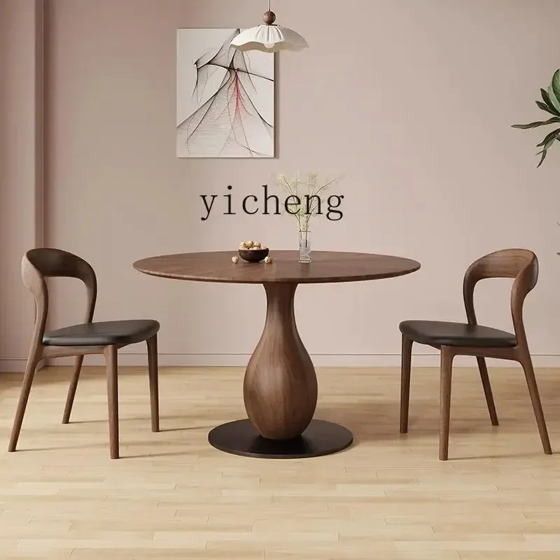 DSA solid wood rock slab dining table round household wabi sabi mid-ancient high-end full support table small apartment